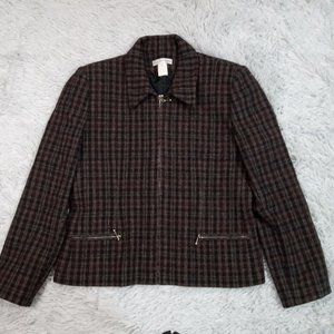 Vintage J. London Womens Jacket Multicolor 8 Wool Check Long Sleeve Lined Pocket
